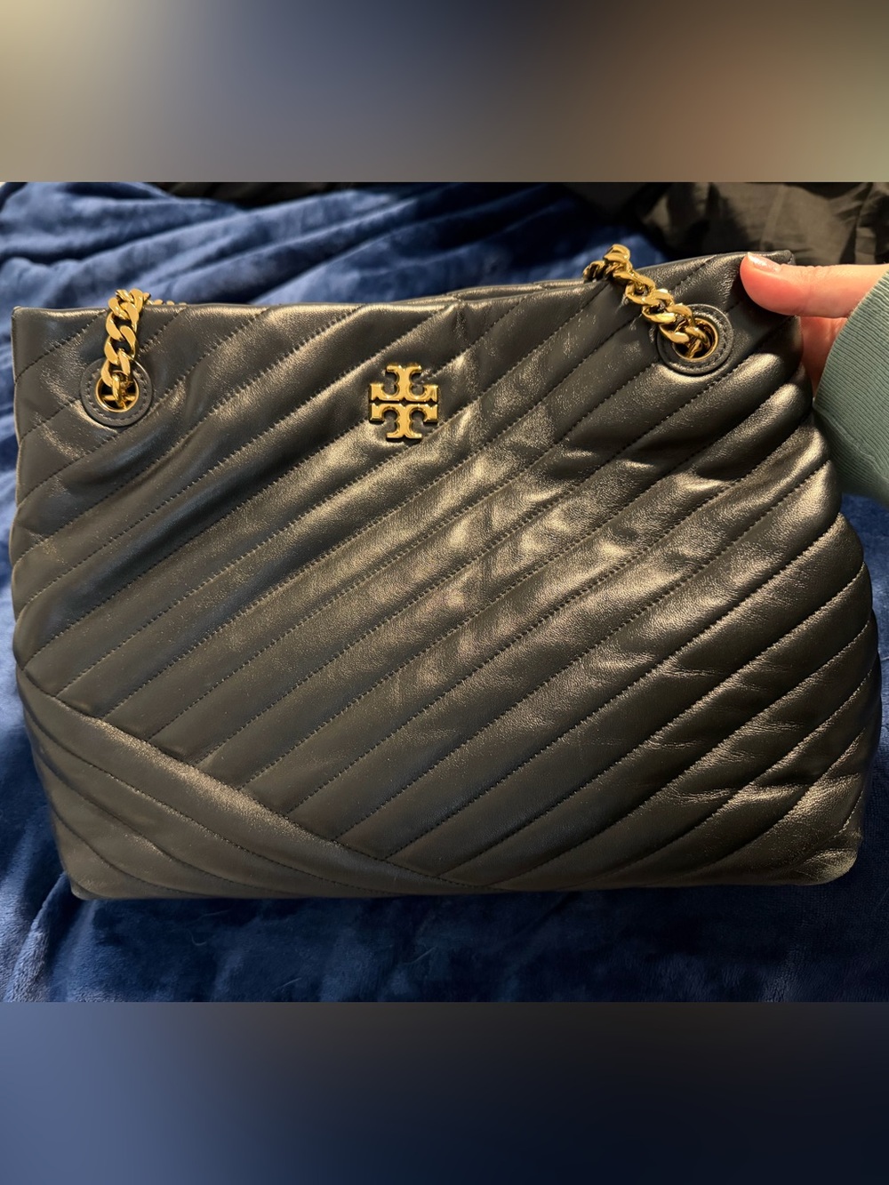 Tory Burch Black Quilted Leather Shoulder Bag with Gold Hardware